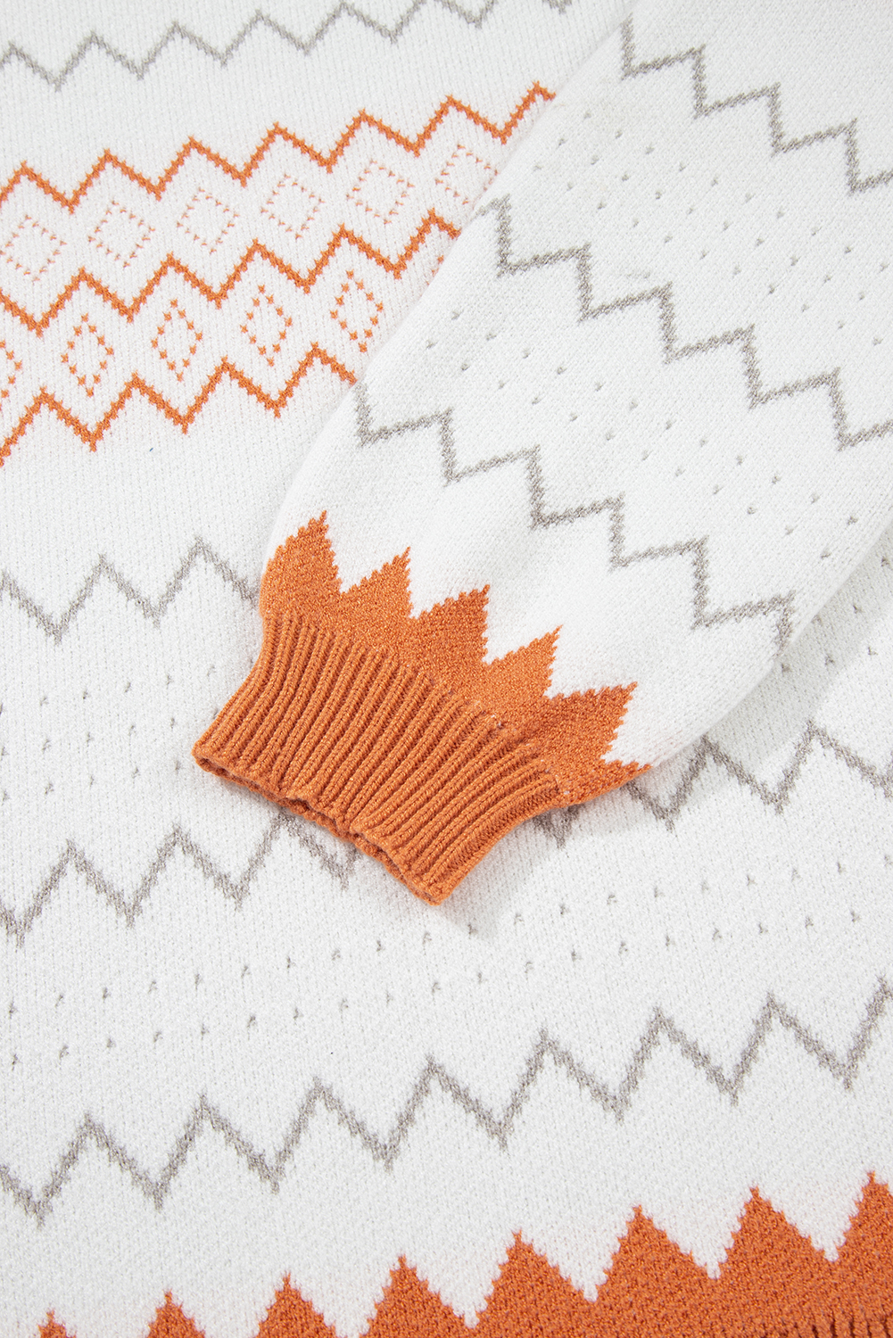 Khaki Zigzag Geometric Pattern Knitted Pullover Sweater - loveforevers