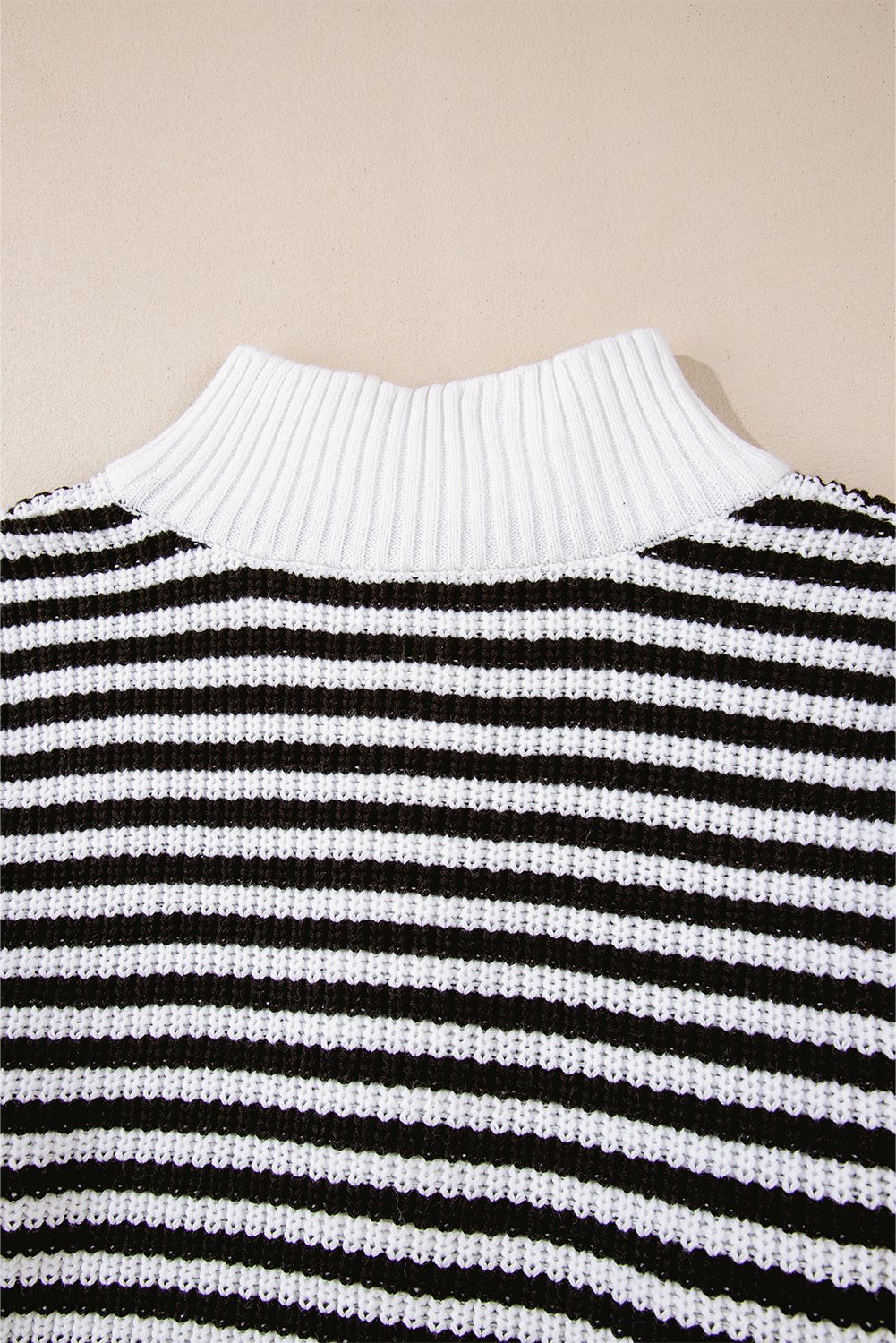 Black Stripe Zip up Collar Drop Shoulder Sweater - loveforevers