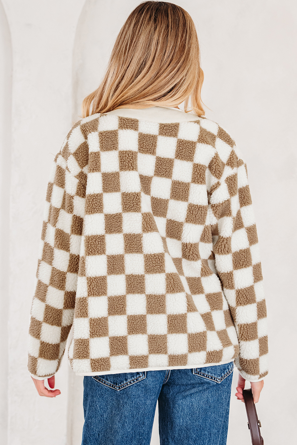 Brown Checkered Sherpa Buttoned Front Chunky Jacket - loveforevers