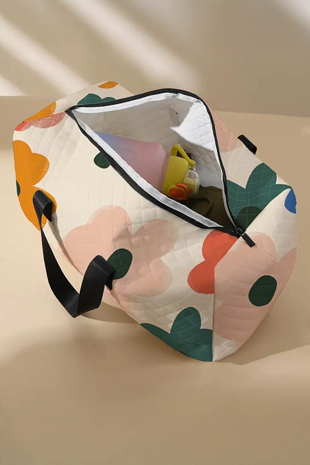 White Flower Print Quilted Large Duffel Bag - loveforevers