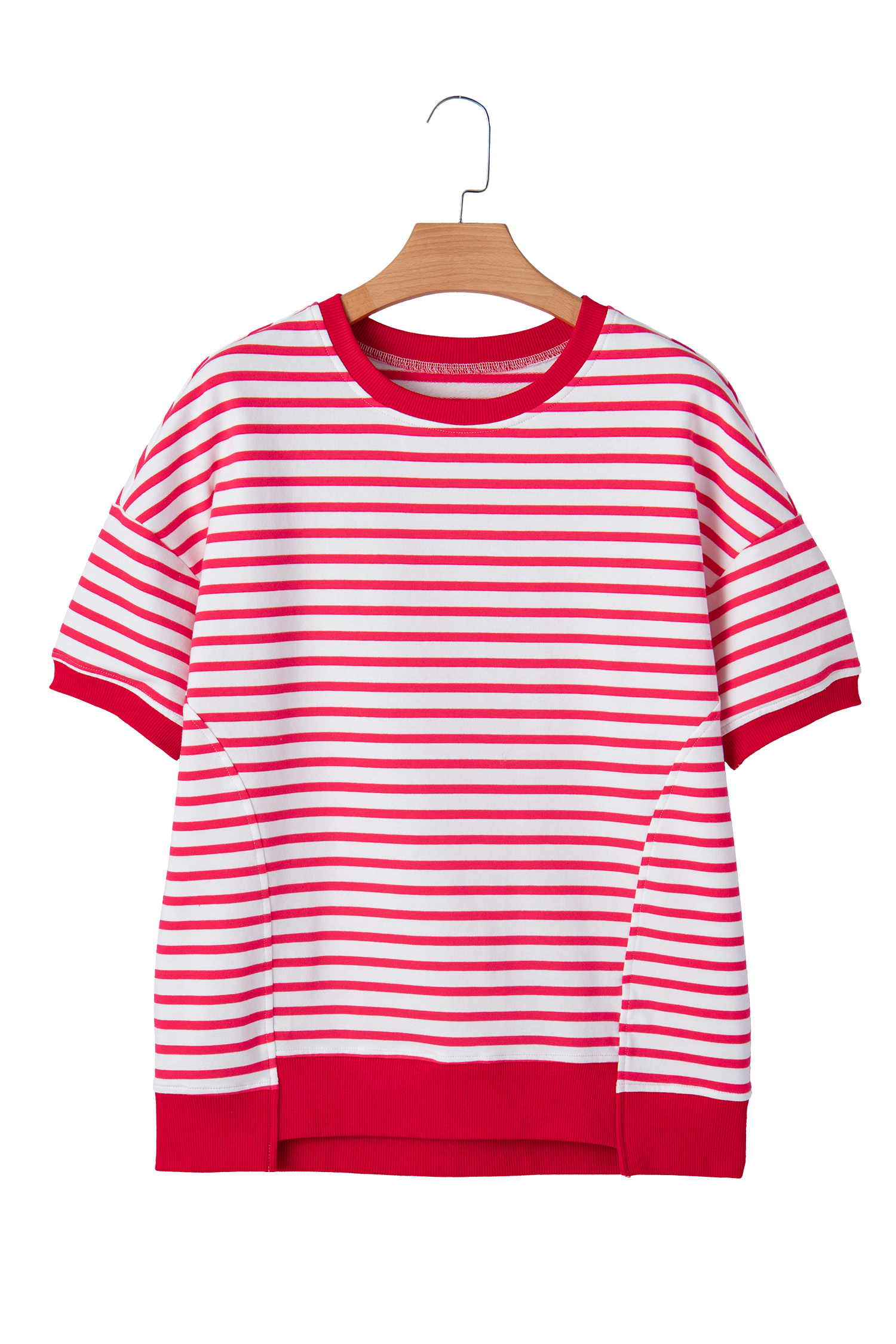 Red Stripe Drop Shoulder Half Sleeve T Shirt - loveforevers