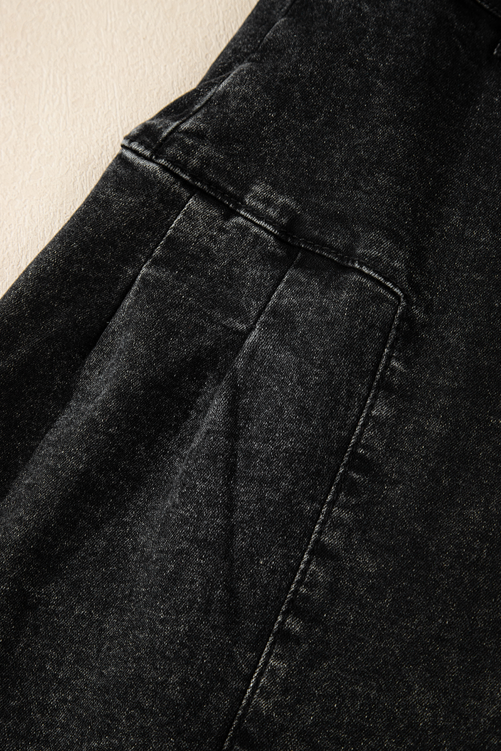 Dark Grey Pleated Wide Leg Mineral Wash Denim Pants - loveforevers