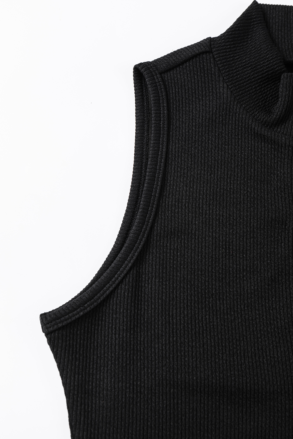 Black Zip up Mock Neck Ribbed Sleeveless Bodysuit - loveforevers