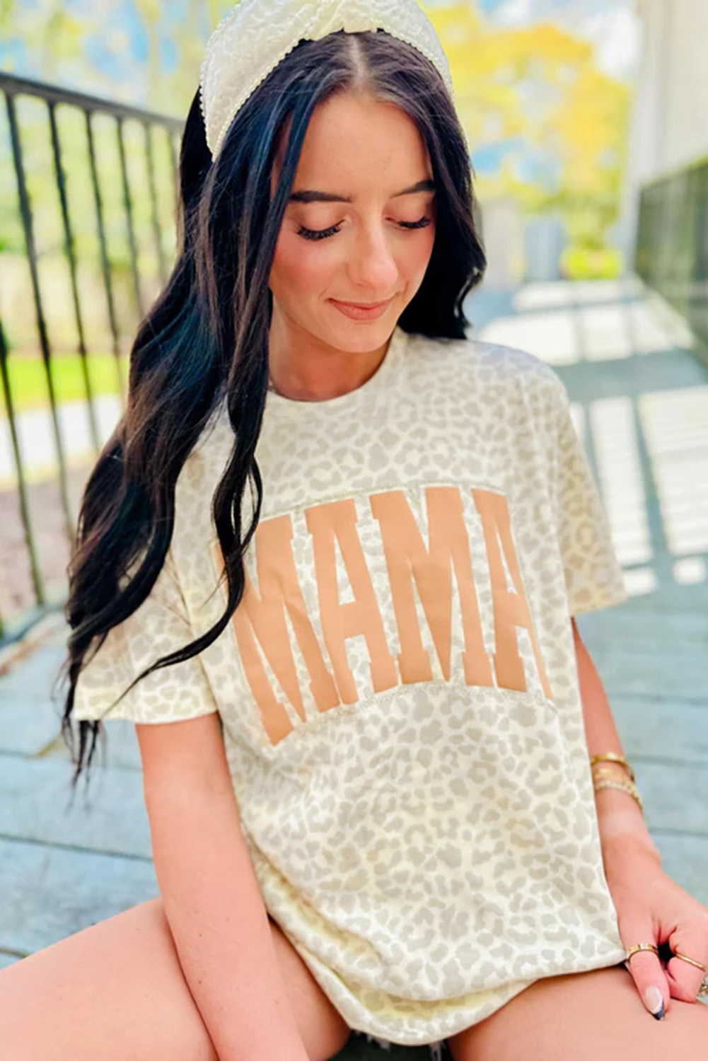 Yellow MAMA Letter Graphic Leopard Loose Tee - loveforevers