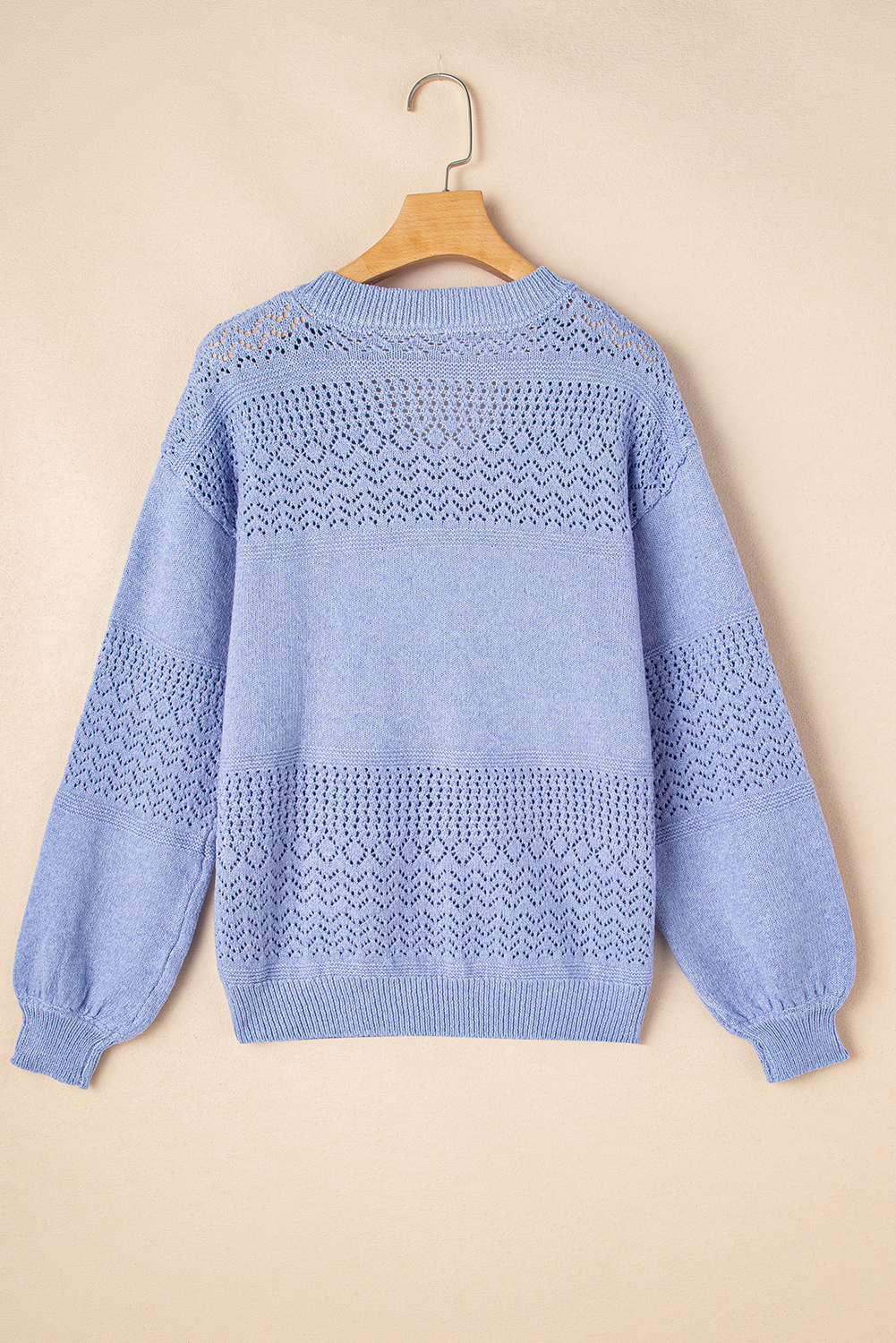 Sky Blue Eyelet Pattern Detail V Neck Drop Shoulder Sweater - loveforevers
