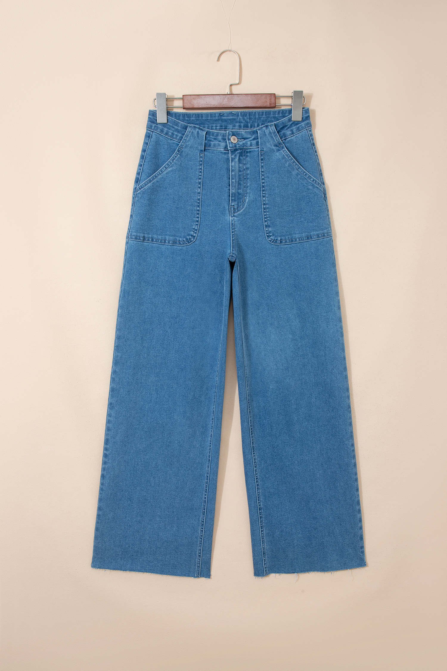 Dusk Blue Retro Washed Patch Pocket Loose Jeans - loveforevers