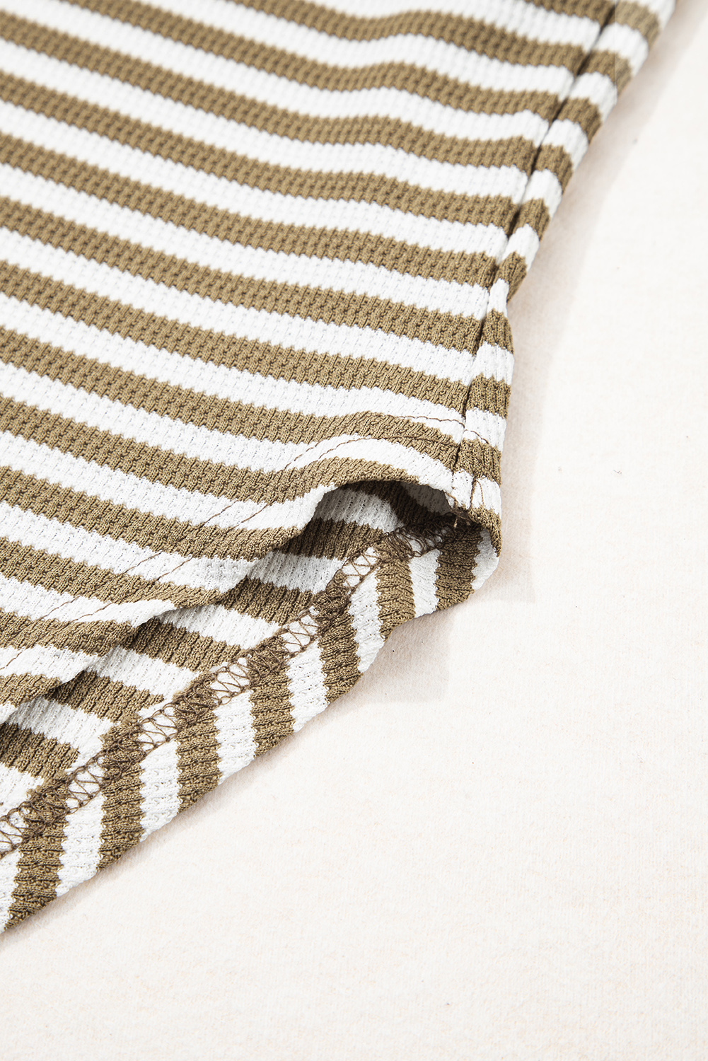 Dearlovers Green Stripe Thermal Knit Drop Shoulder Casual Top - loveforevers