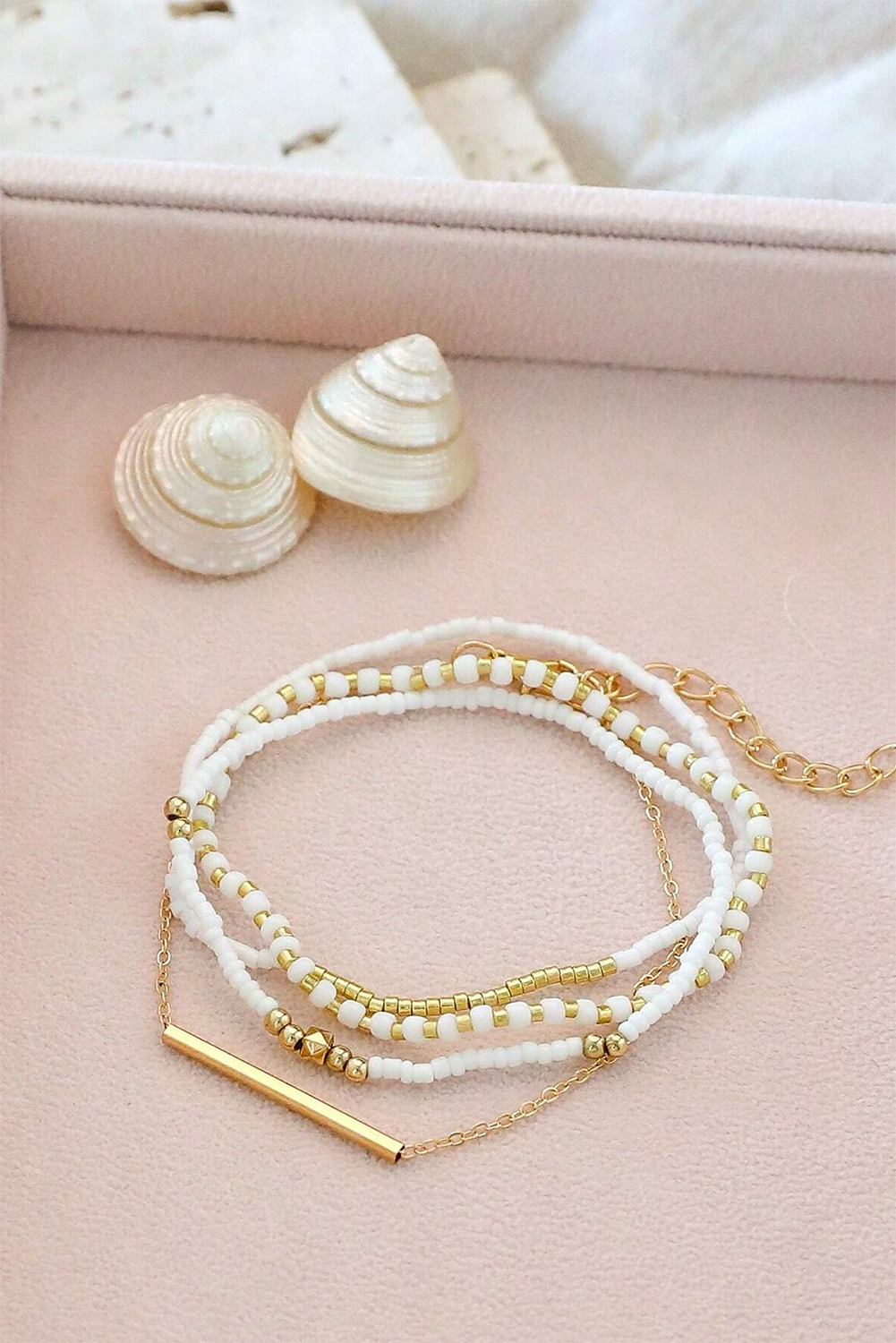 Gold Tiny Beaded Multi Layer Bracelet Set - loveforevers