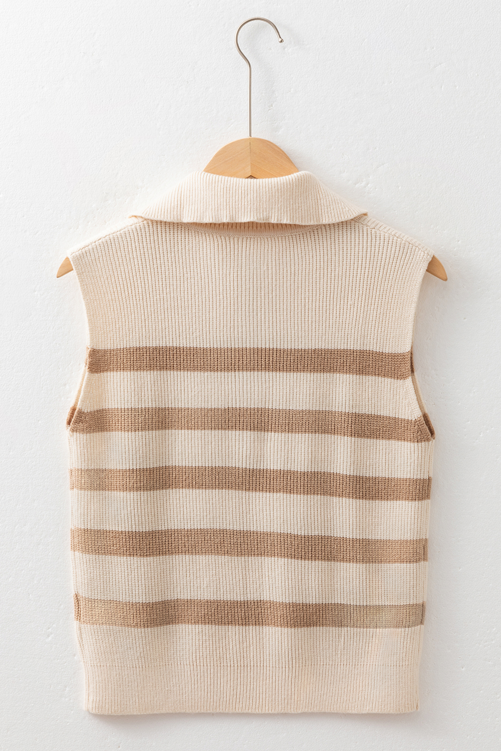 Khaki Stripe Ribbed Half Zip Collared Sweater Vest - loveforevers