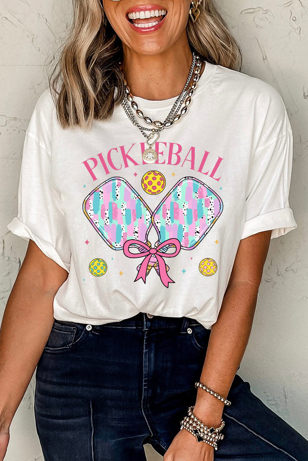 White PICKLEBALL Playful Graphic T Shirt - loveforevers