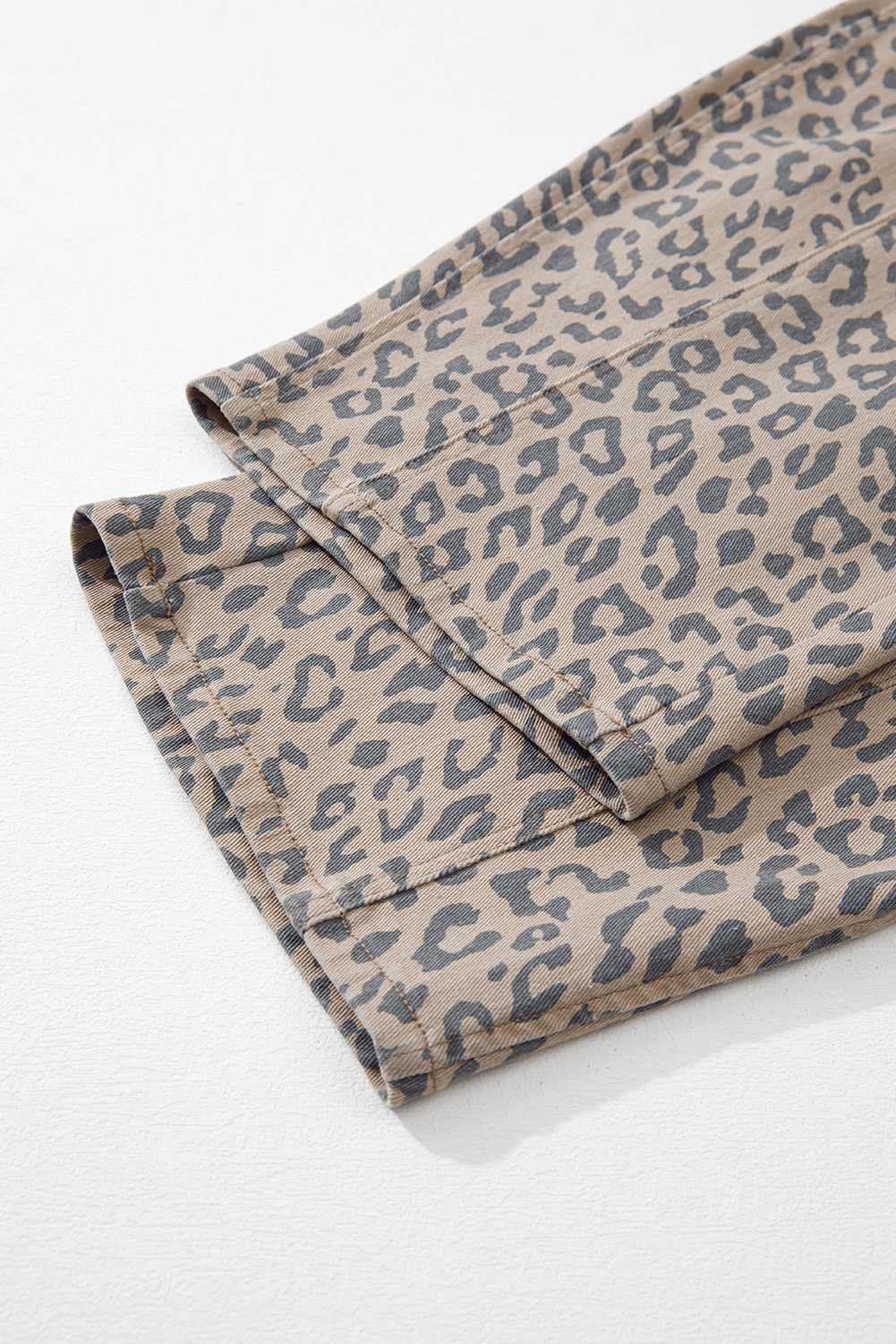 Khaki Leopard Printed Drawstring Elastic Waistband Pocketed Wide Leg Jeans - loveforevers