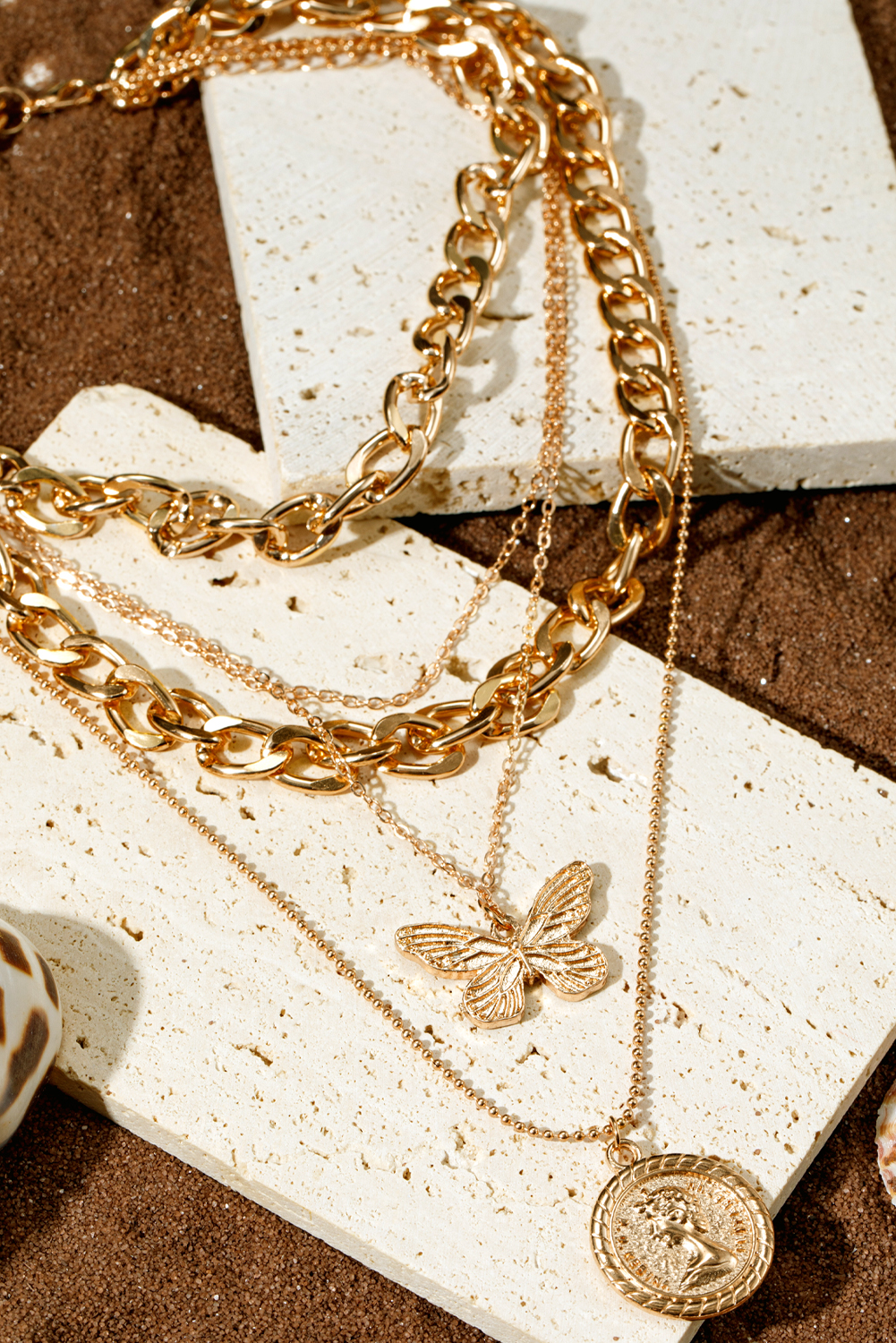 Gold Plated Alloy Multilayer Butterfly Charm Necklace - loveforevers