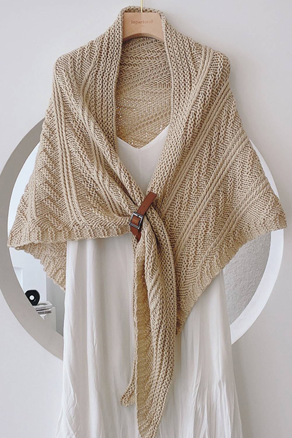 Parchment Faux Leather Belt Triangle Shawl Scarf - loveforevers