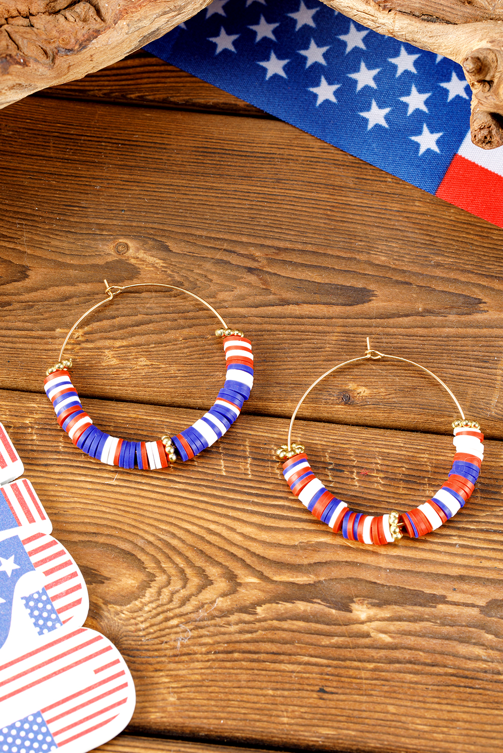 Dark Blue American Flag Inspired Beaded Large Hoop Earrings - loveforevers