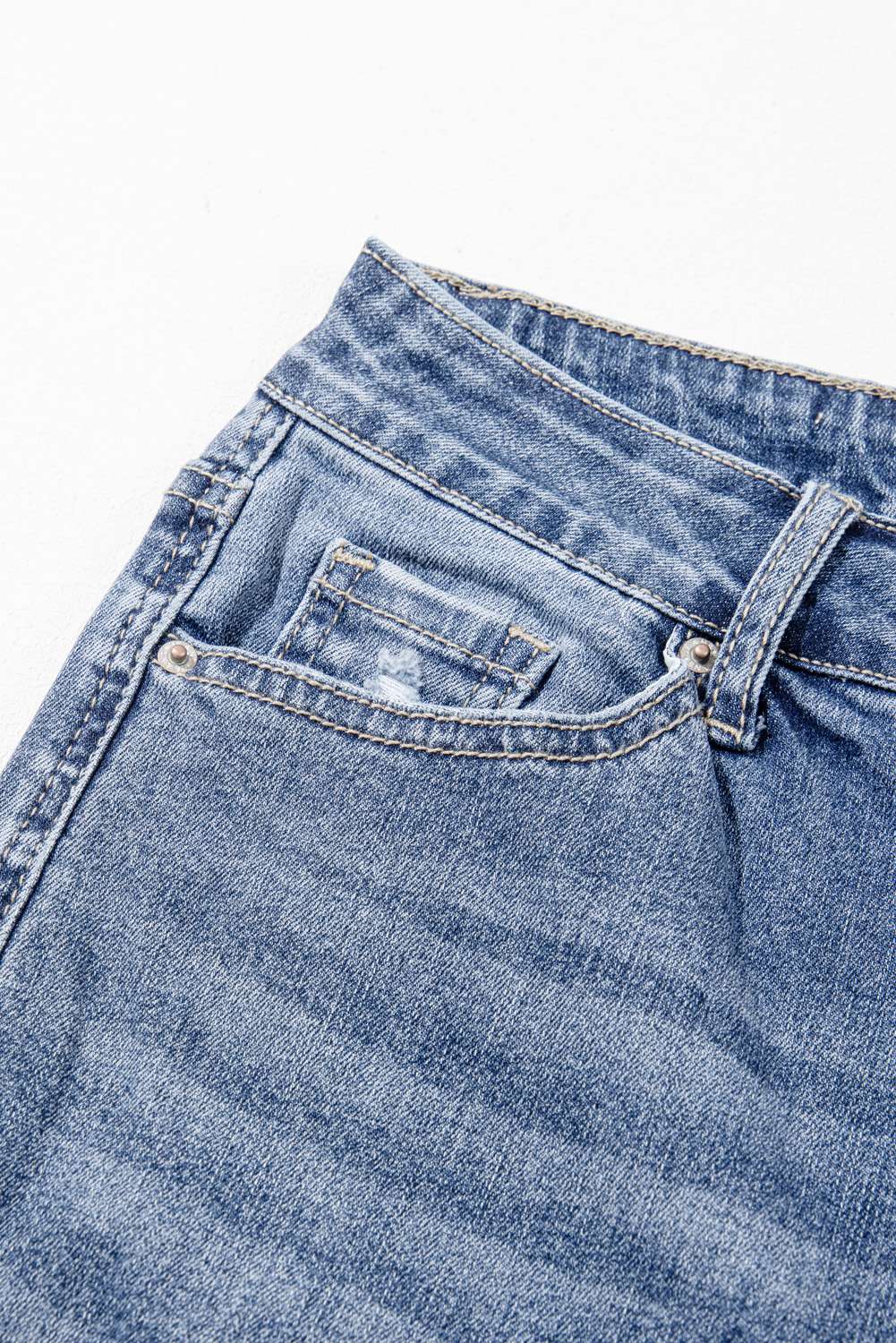 Dusk Blue High Rise Ripped Distressed Hem Flared Jeans - loveforevers