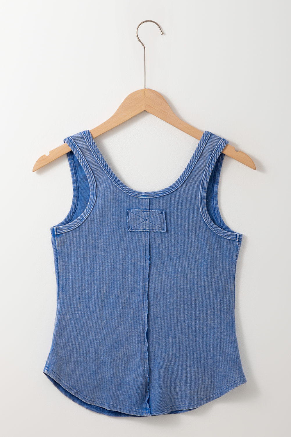 Sky Blue Mineral Wash Ribbed Notch Neck Tank Top - loveforevers