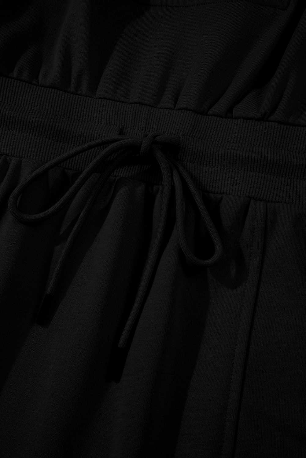 Black French Terry Zipped Collar Sleeveless Drawstring Waist Mini Dress - loveforevers