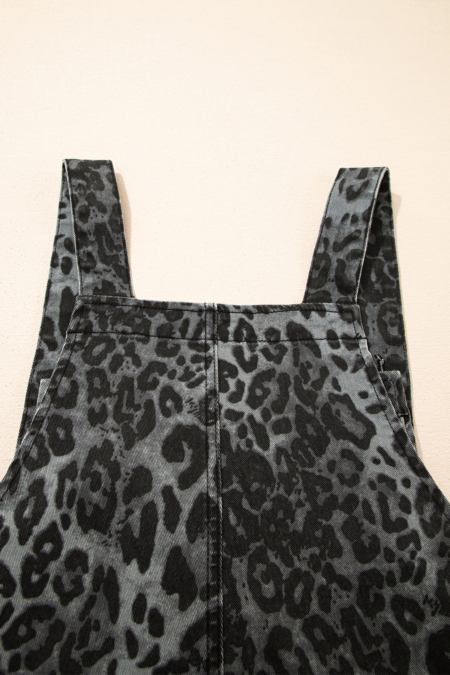 Gray Leopard Print Button Adjustable Straps Cropped Loose Denim Overalls - loveforevers
