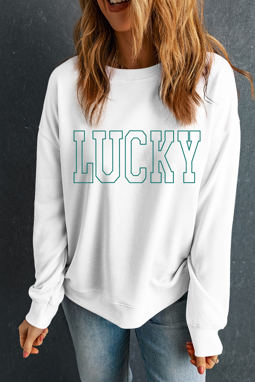 White St Patricks LUCKY Graphic Crew Neck Pullover Sweatshirt - loveforevers