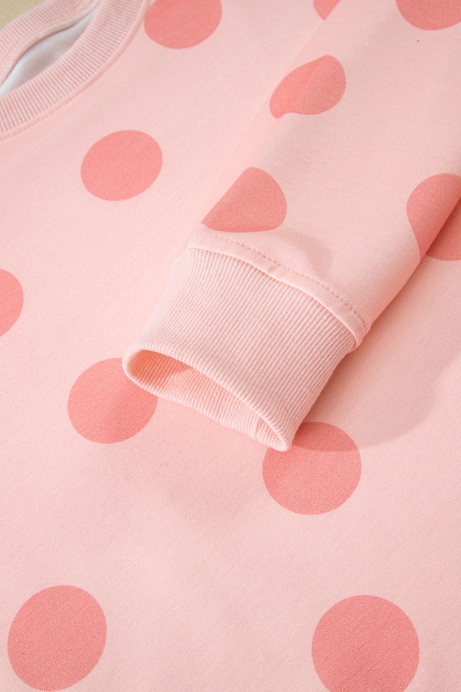 Beige Polka Dot Print Drop Shoulder Pullover Drawstring Jogger Pant Set - loveforevers