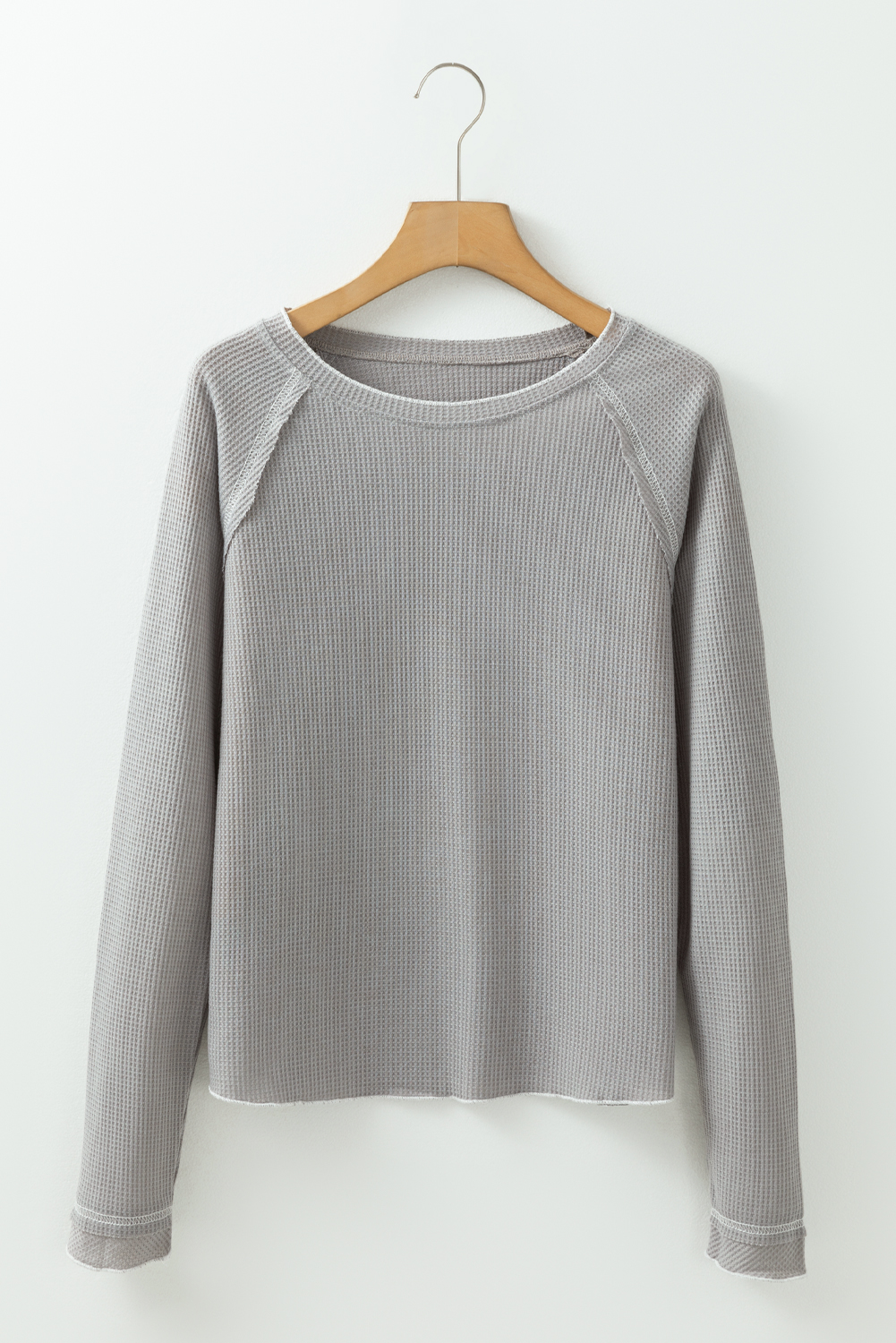 Smoke Gray Textured Round Neck Long Sleeve Top - loveforevers