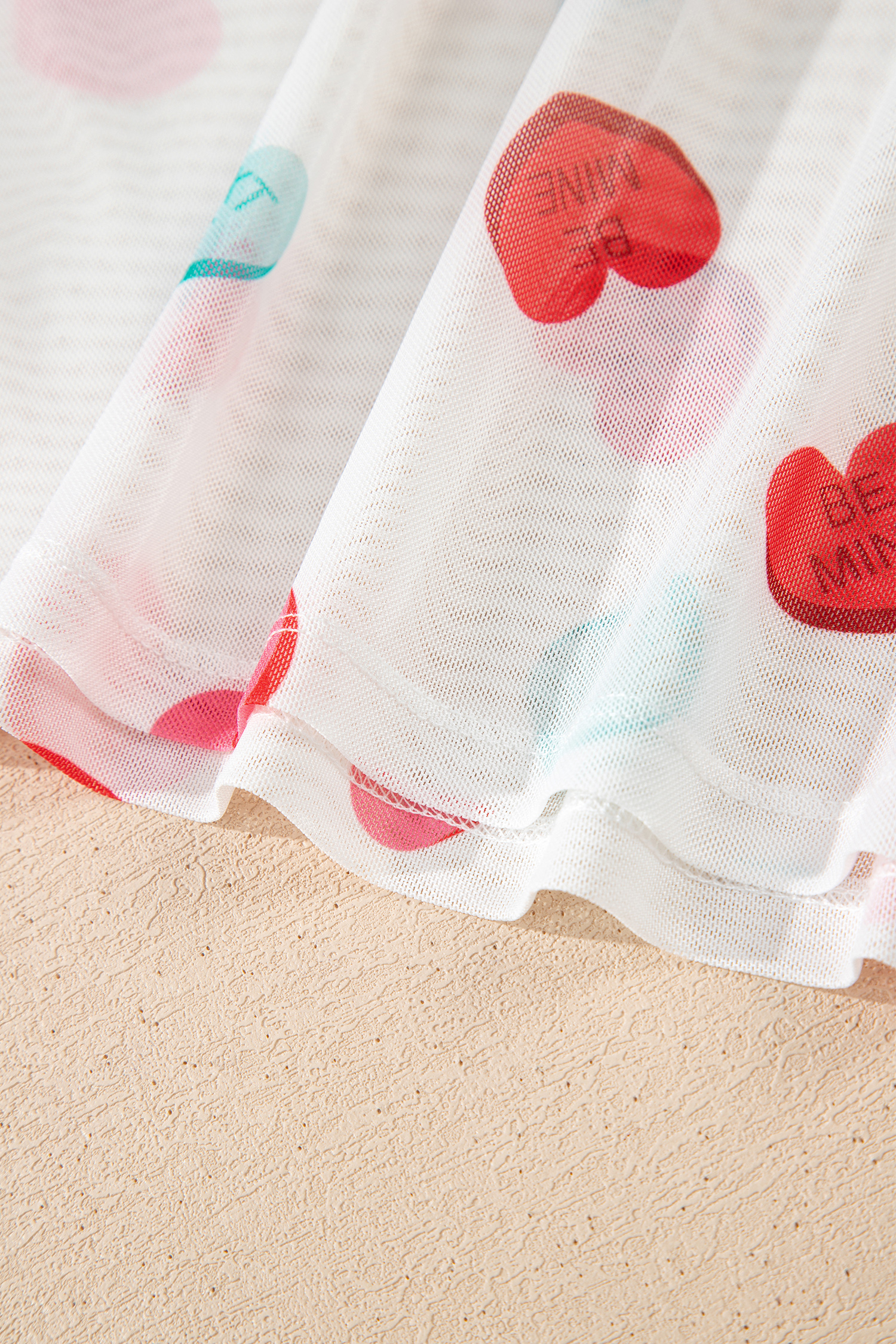 White Sheer Mesh Valentines Slogan Heart Printed Long Sleeve Top - loveforevers