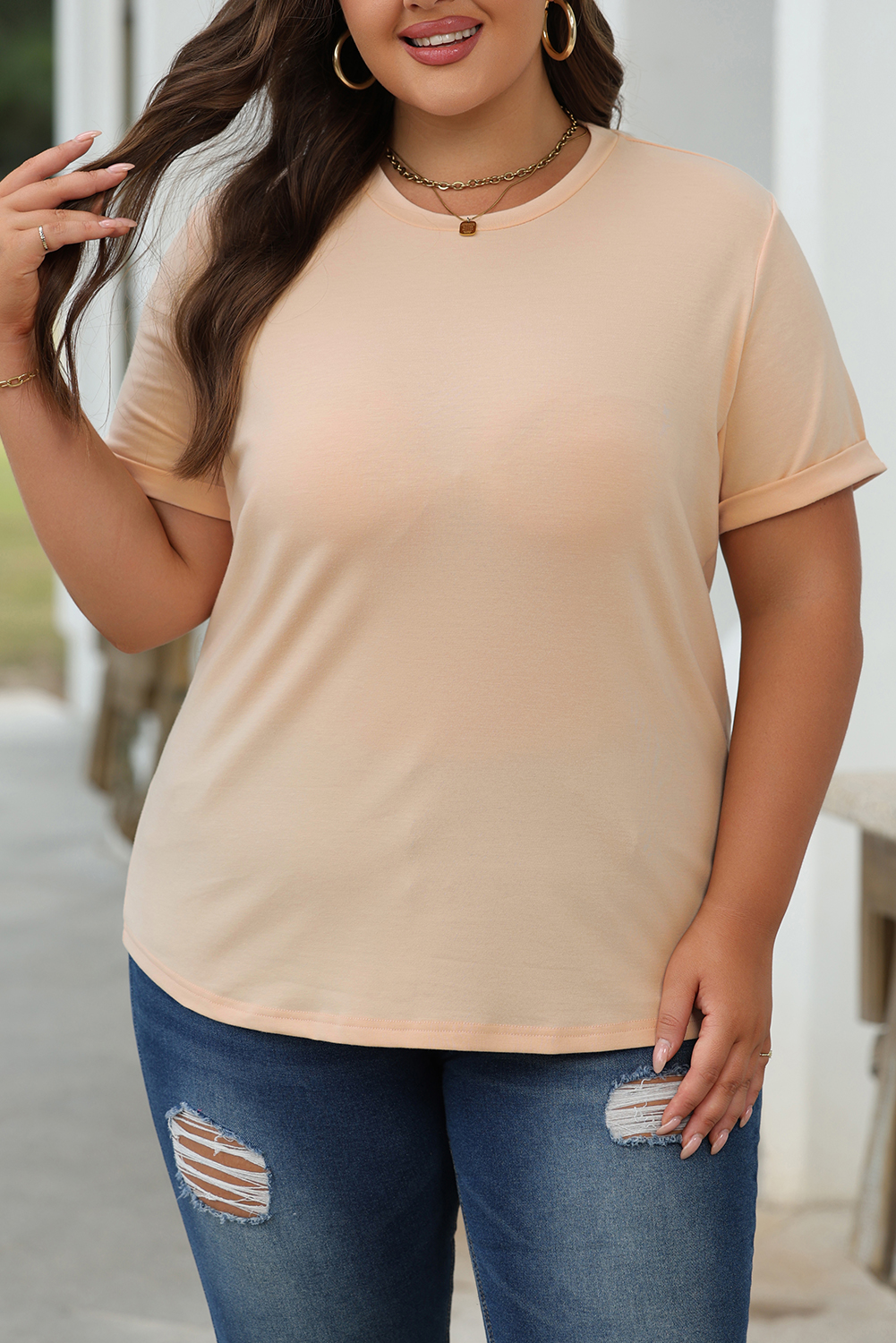 Khaki Casual Plain Crew Neck Tee - loveforevers