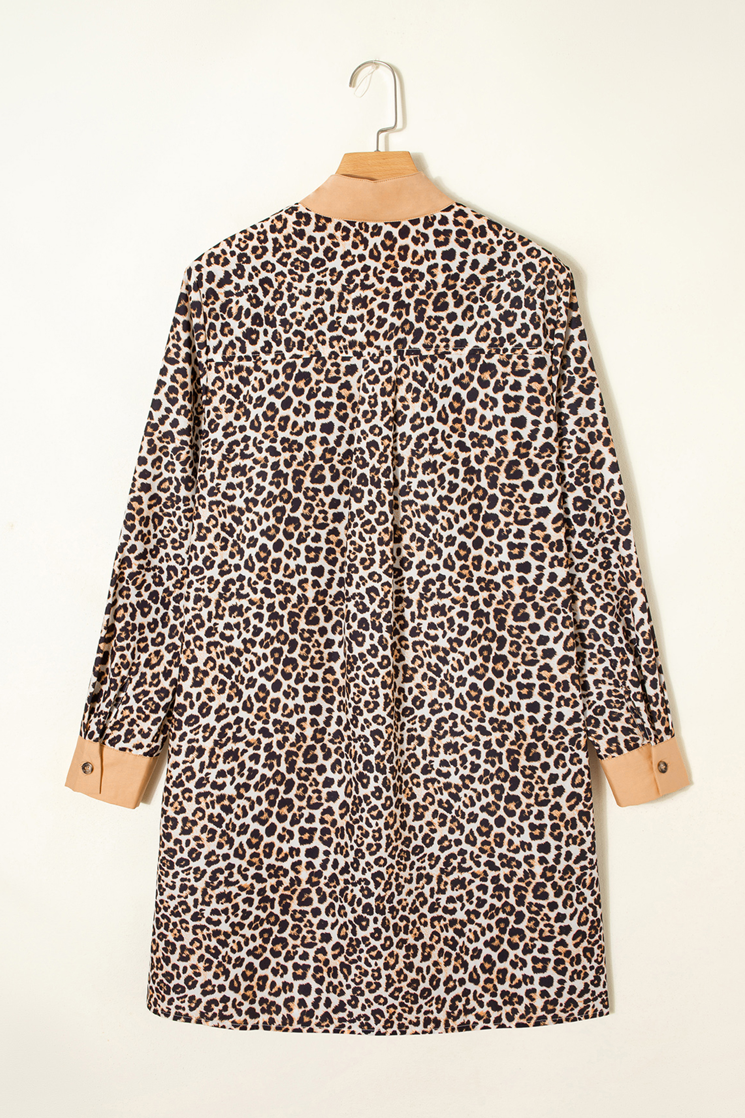 Multicolour Button Striped Collar Leopard Print Long Sleeve Flared Dress - loveforevers