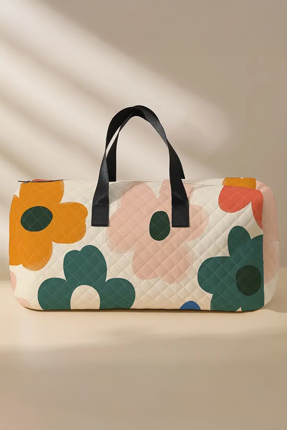 White Flower Print Quilted Large Duffel Bag - loveforevers