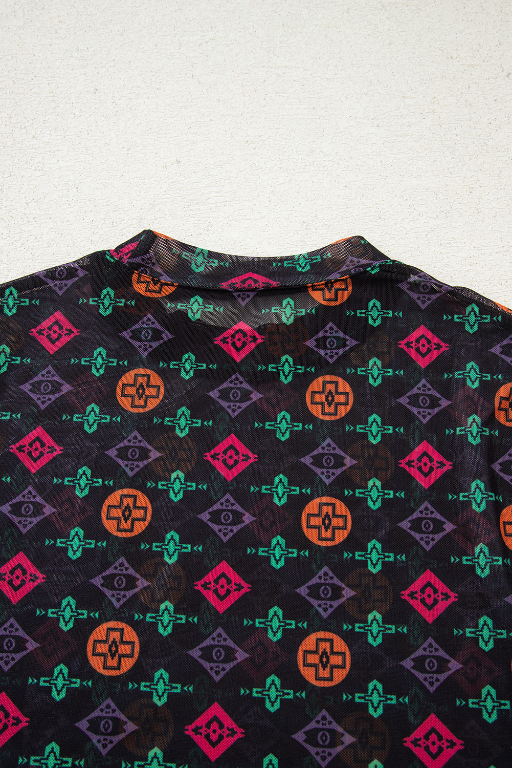 Black Western Aztec Printed Long Sleeve Mesh Top - loveforevers