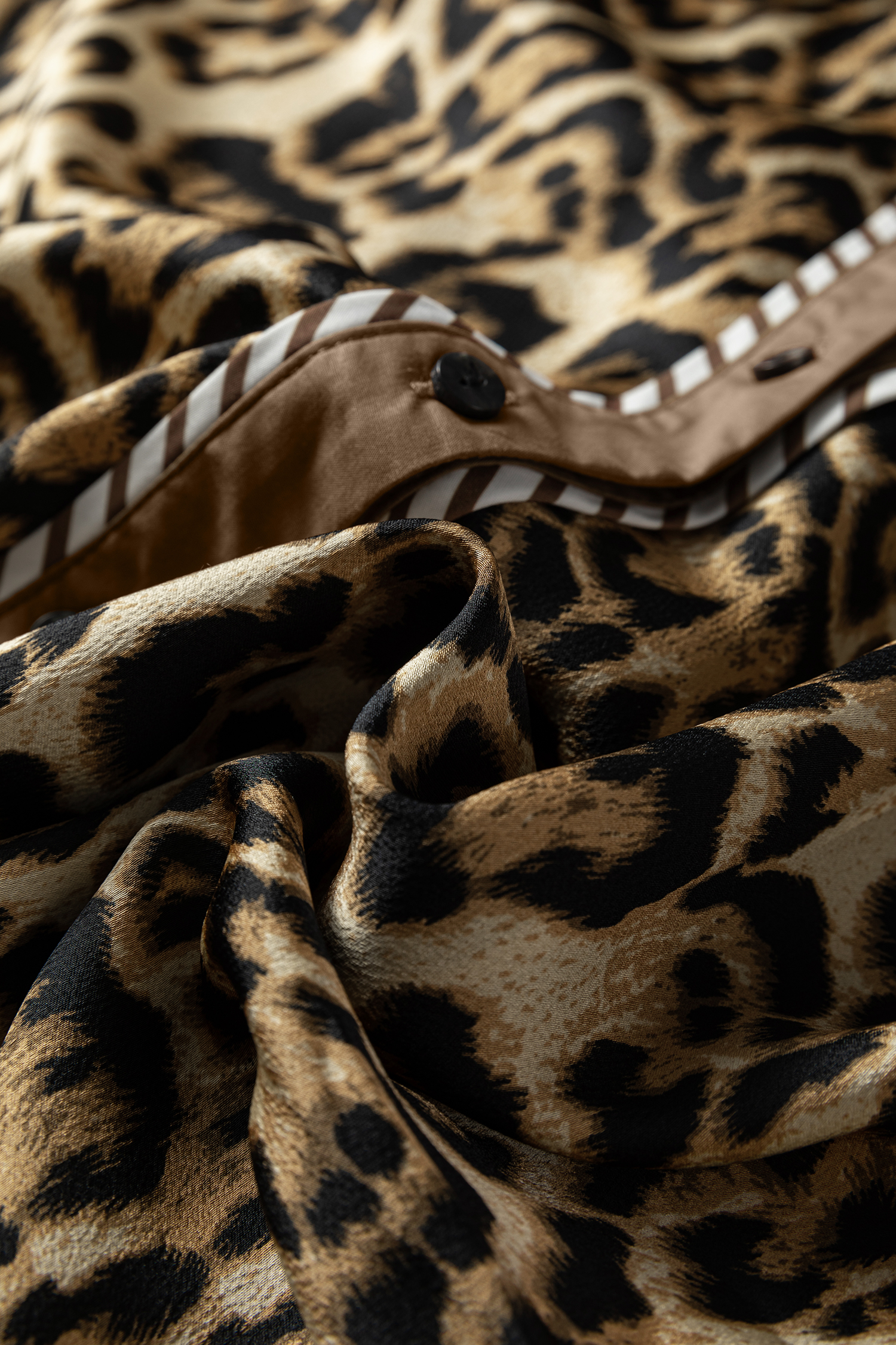 Brown Leopard Collared 3/4 Sleeve Shirt and Loose Pants Two Piece Outfit Set - loveforevers
