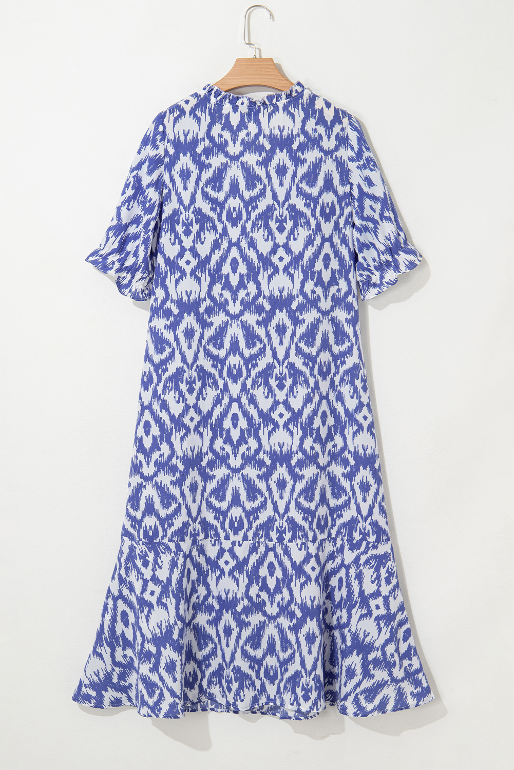 Sky Blue Geometric Print V Neck Casual Long Dress - loveforevers
