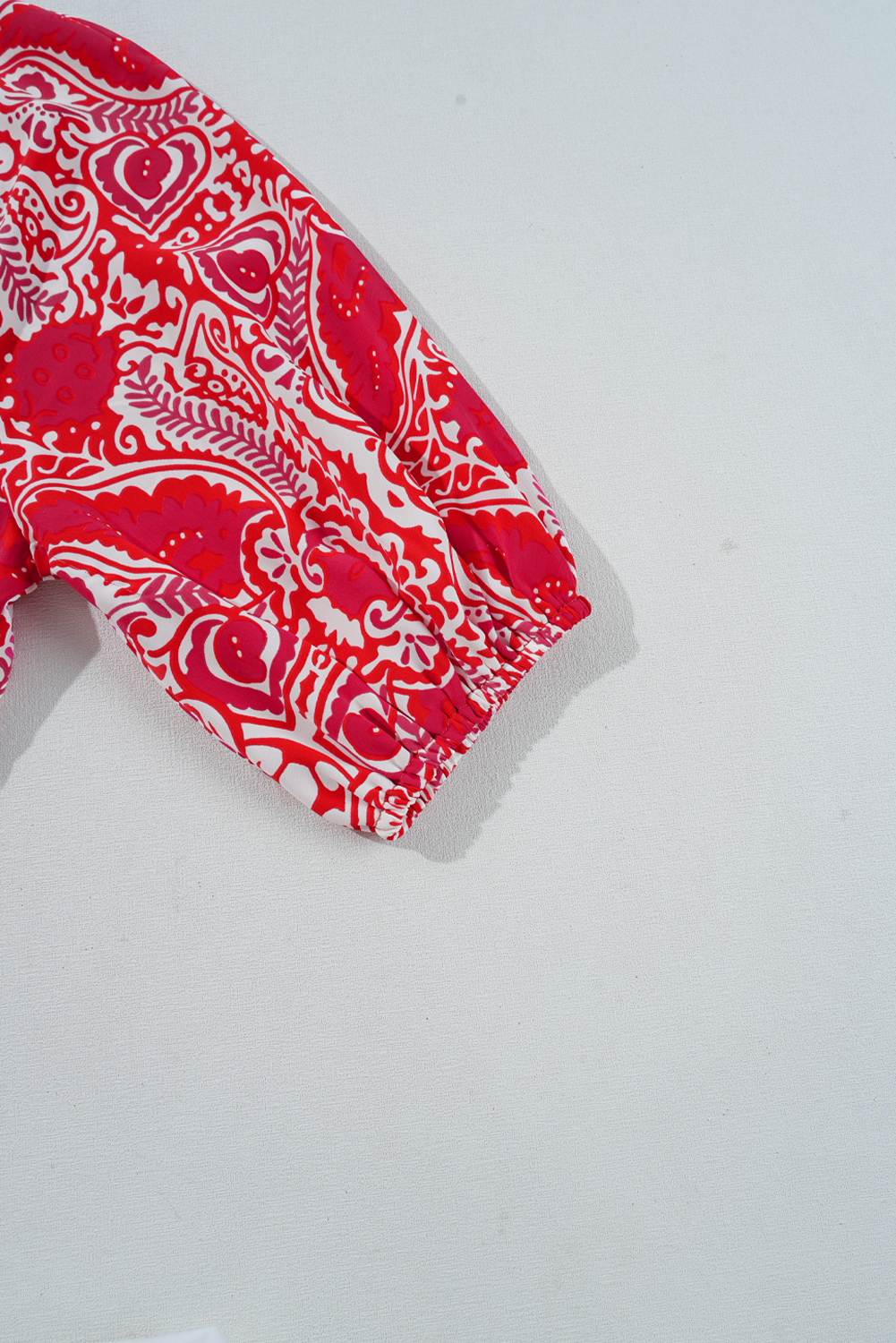 Red Paisley Print Side Slit Puff Sleeve High Waist Maxi Dress - loveforevers
