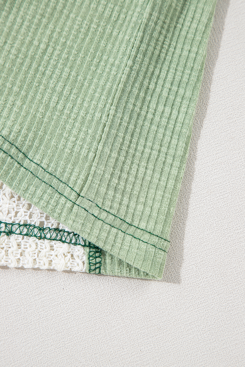 Grass Green Crochet Detail Exposed Seam High Low Loose Top - loveforevers