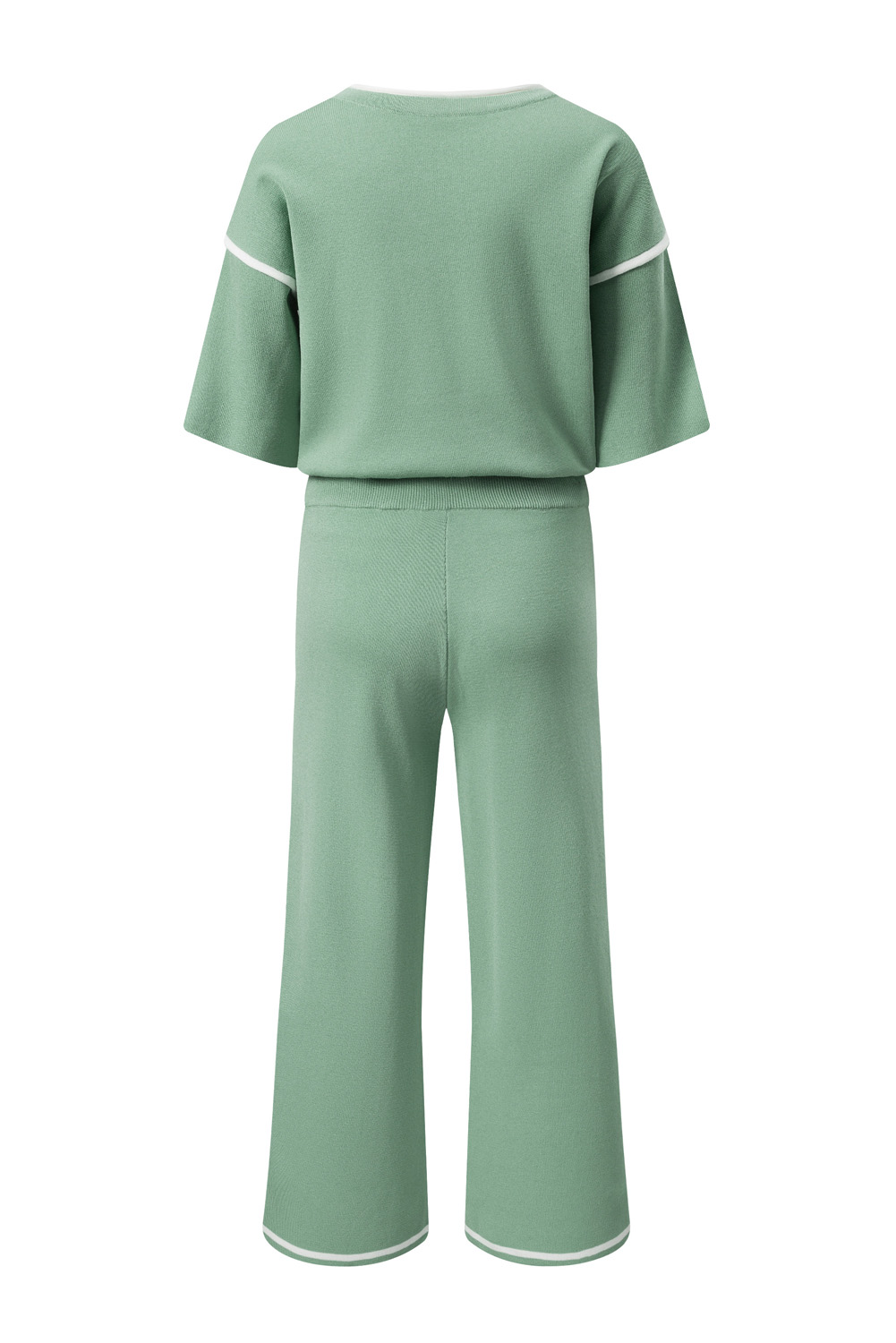 Blackish Green Contrast Trim Half Sleeve Top Drawstring Pants Loose 2pcs Sweater Suit - loveforevers