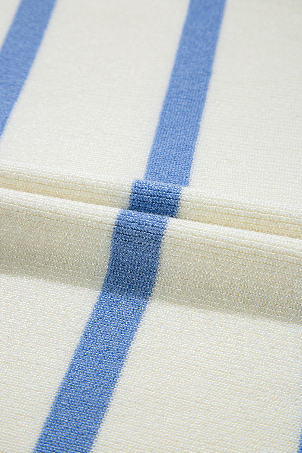 Sky Blue Stripe Split V Neck Collared Ribbed Sweater Vest - loveforevers