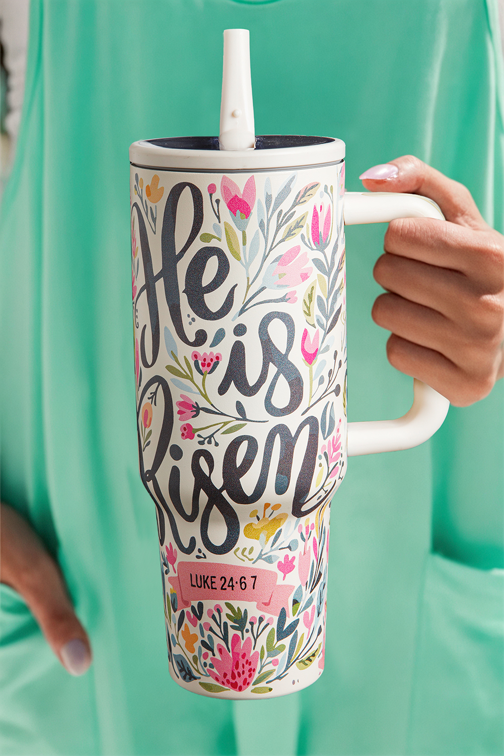 White He Is Risen Flower Print Stainless Steel Tumbler 40oz - loveforevers