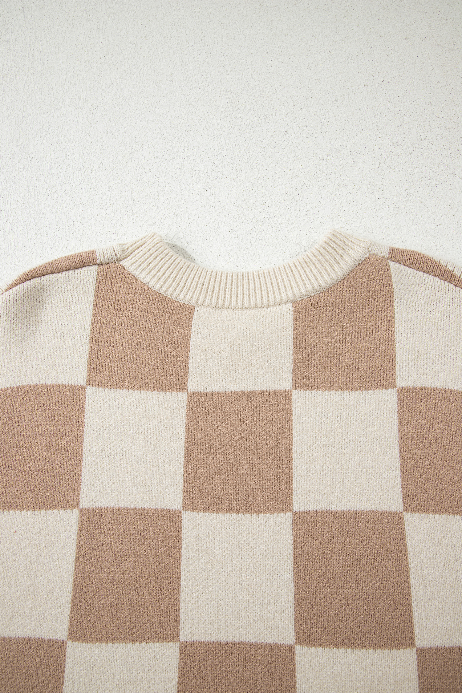 Parchment Checkered Pattern Ribbed Trim Knit Baggy Sweater - loveforevers