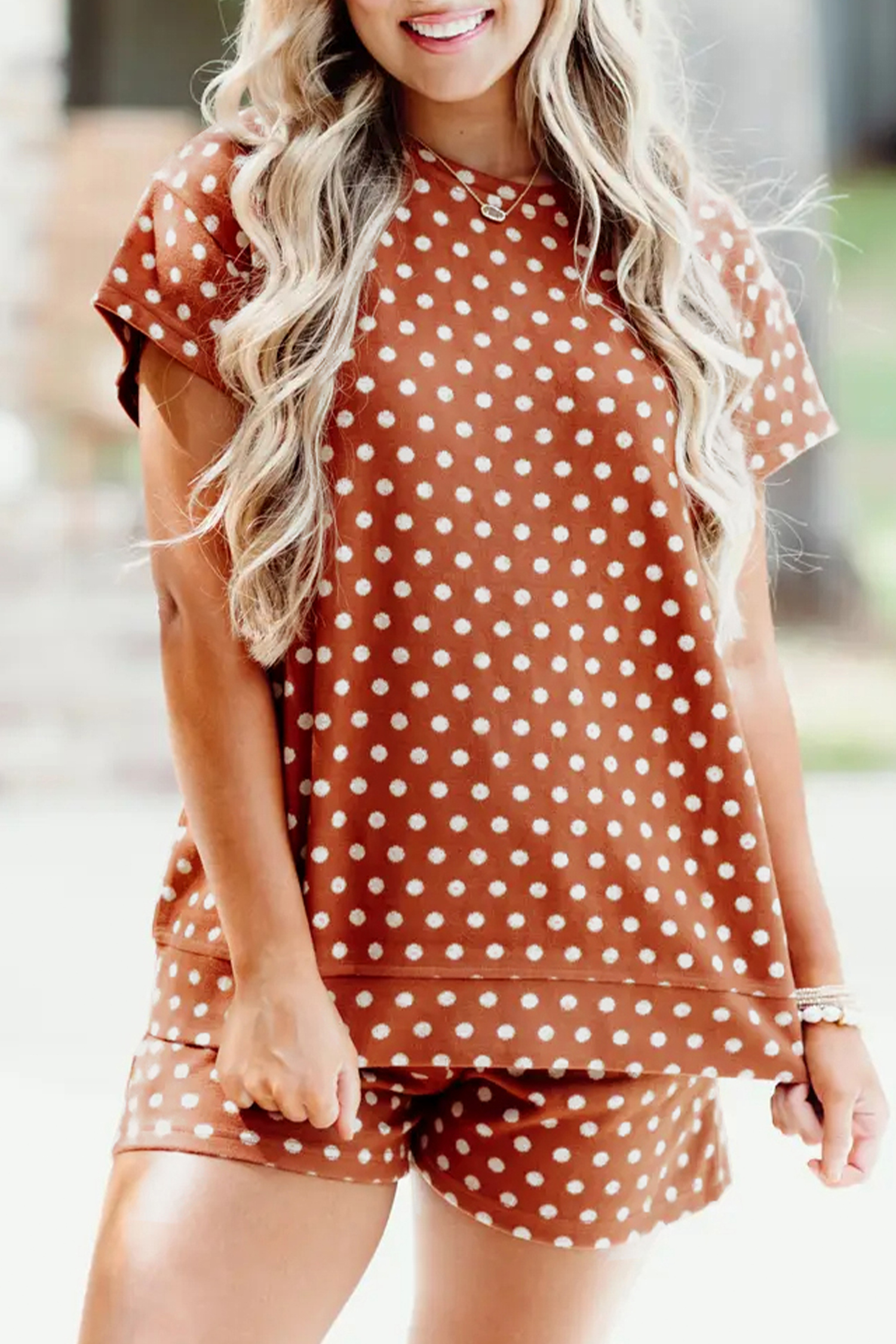 Brown Polka Dot Print Short Set - loveforevers