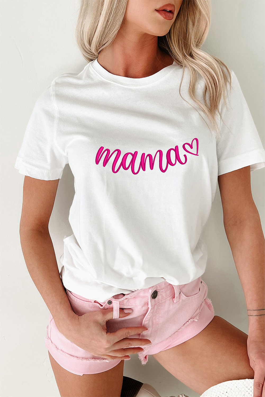 White mama Heart Embroidered Mothers Day T Shirt - loveforevers