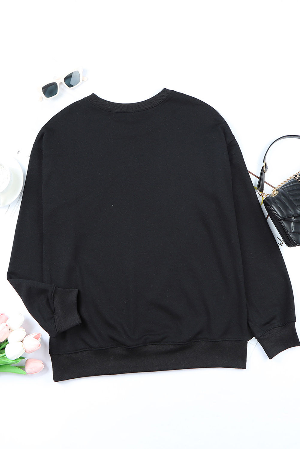 Black Halloween Spooky Ghost Print Crewneck Pullover Sweatshirt - loveforevers