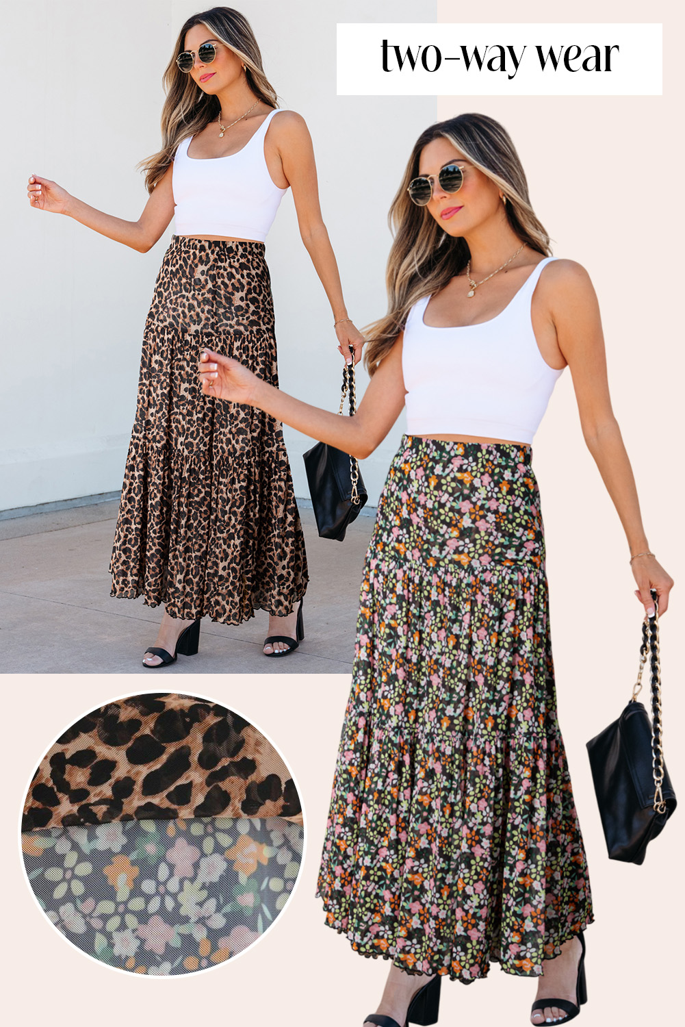 Brown Leopard Floral Reversible Ruffle Hem Maxi Skirt - loveforevers