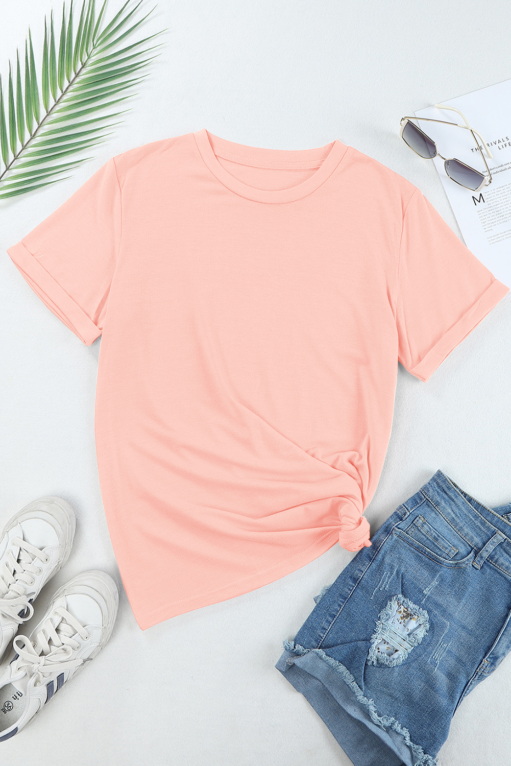 Khaki Casual Plain Crew Neck Tee - loveforevers
