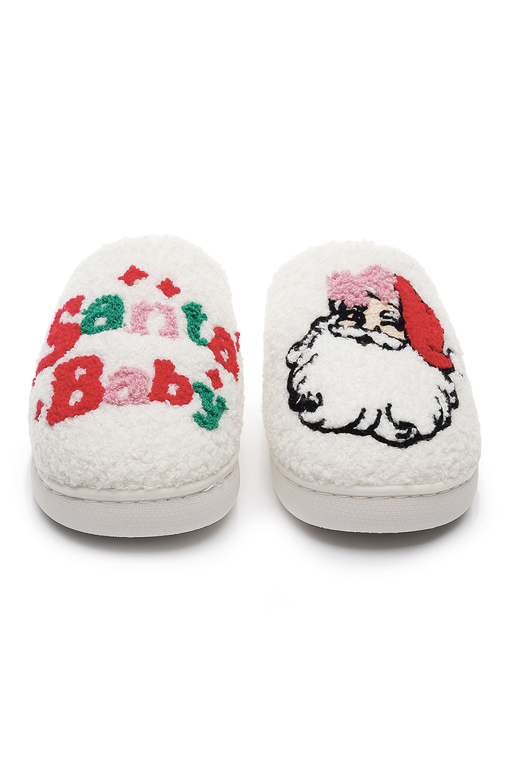 White Plush Santa Baby Christmas Asymmetric House Slippers - loveforevers
