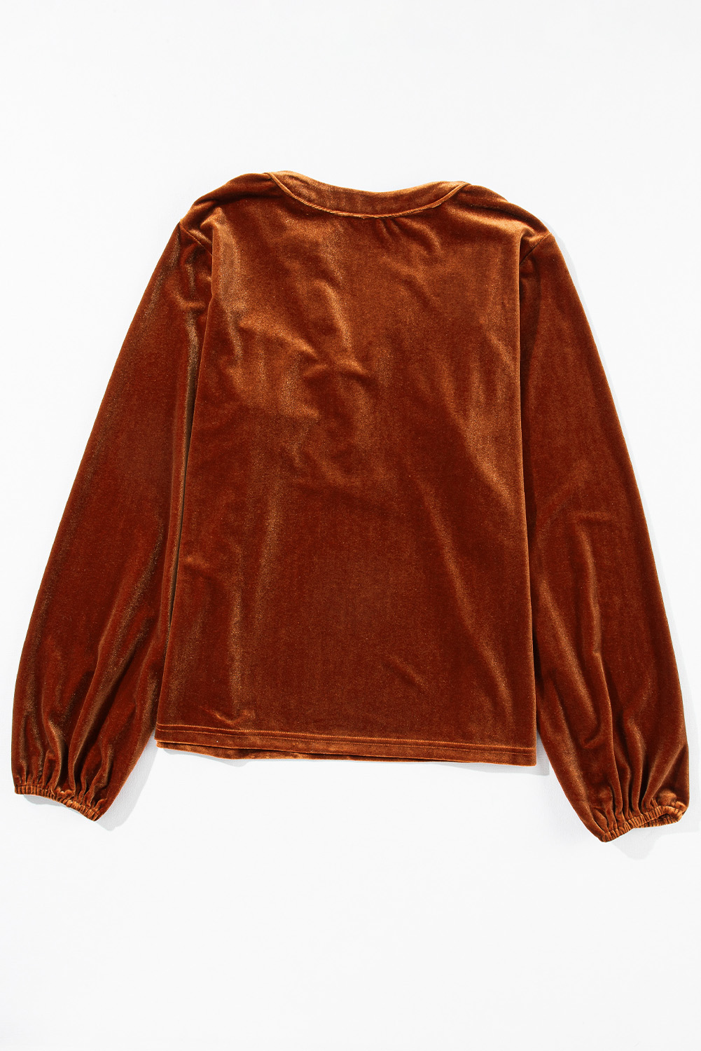 Gold Flame Lantern Sleeve Beaded Split V Neck Velvet Top - loveforevers