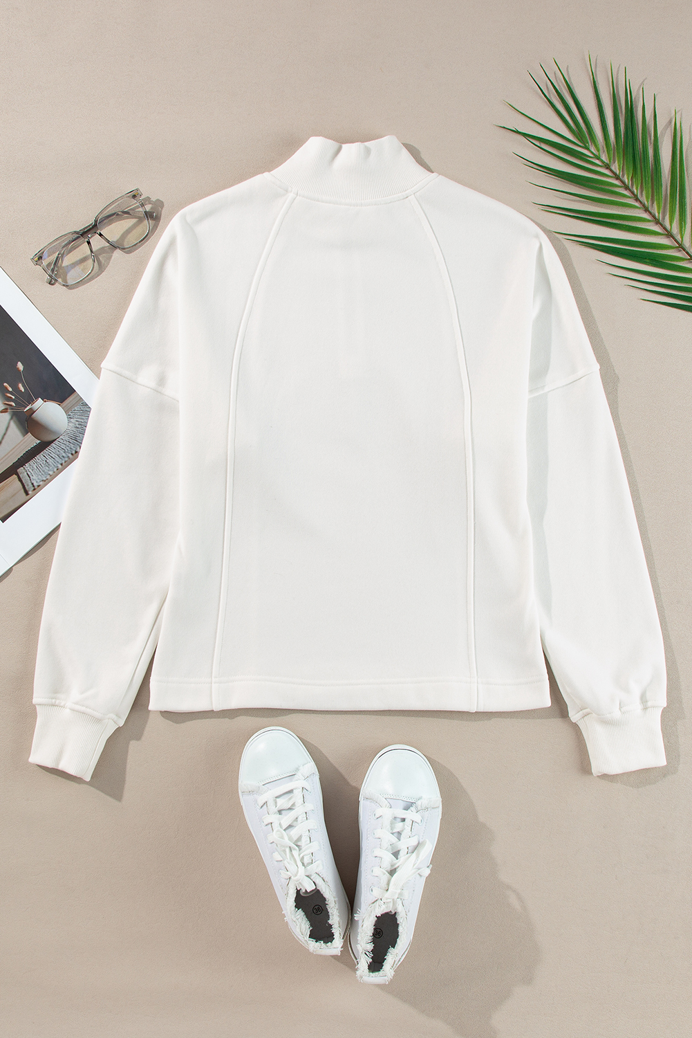 Fushia Zipped Neck Pullover Drop Shoulder Sweatshirt - loveforevers