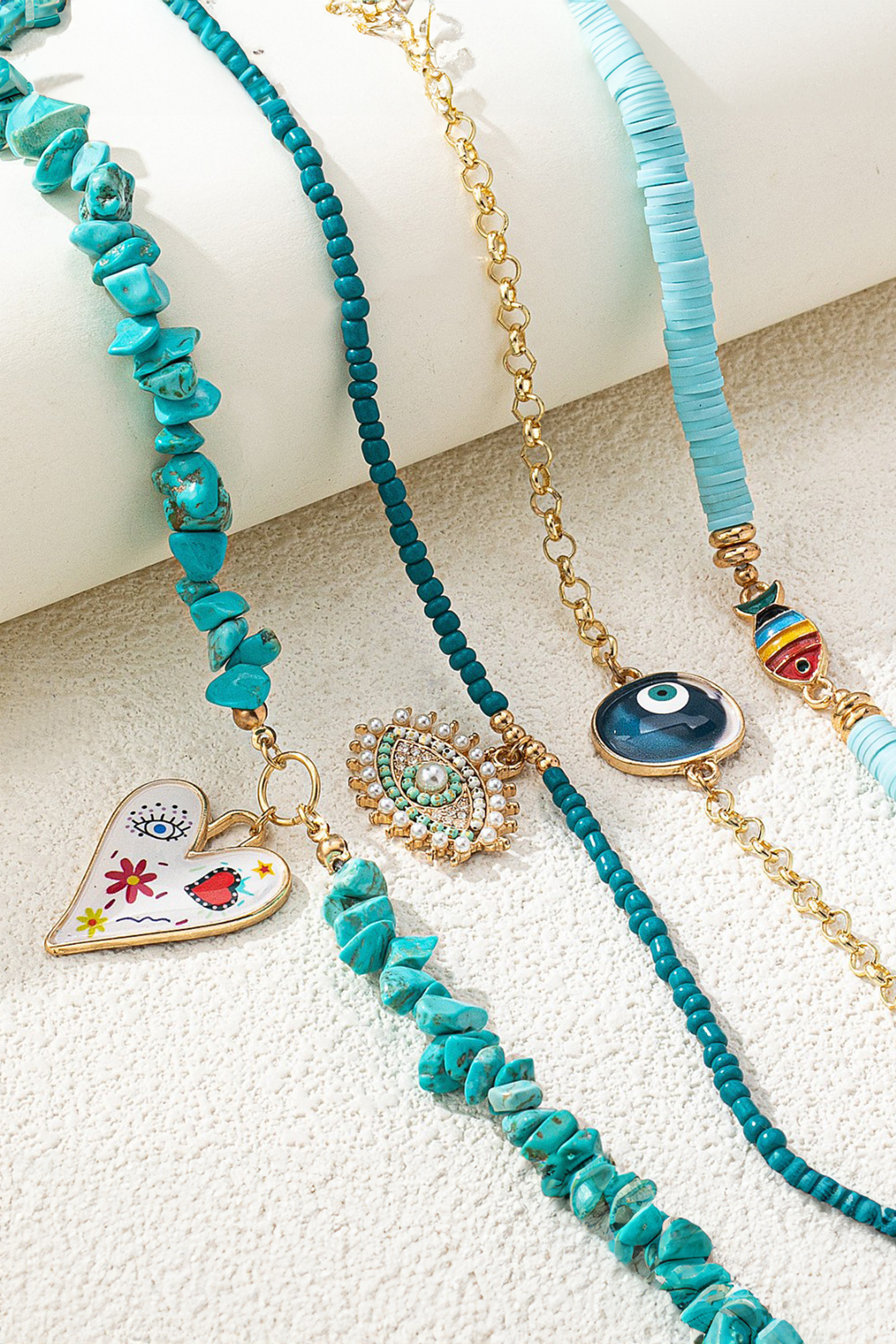 Turquoise 4 Pieces Stackable Boho Necklace Set - loveforevers