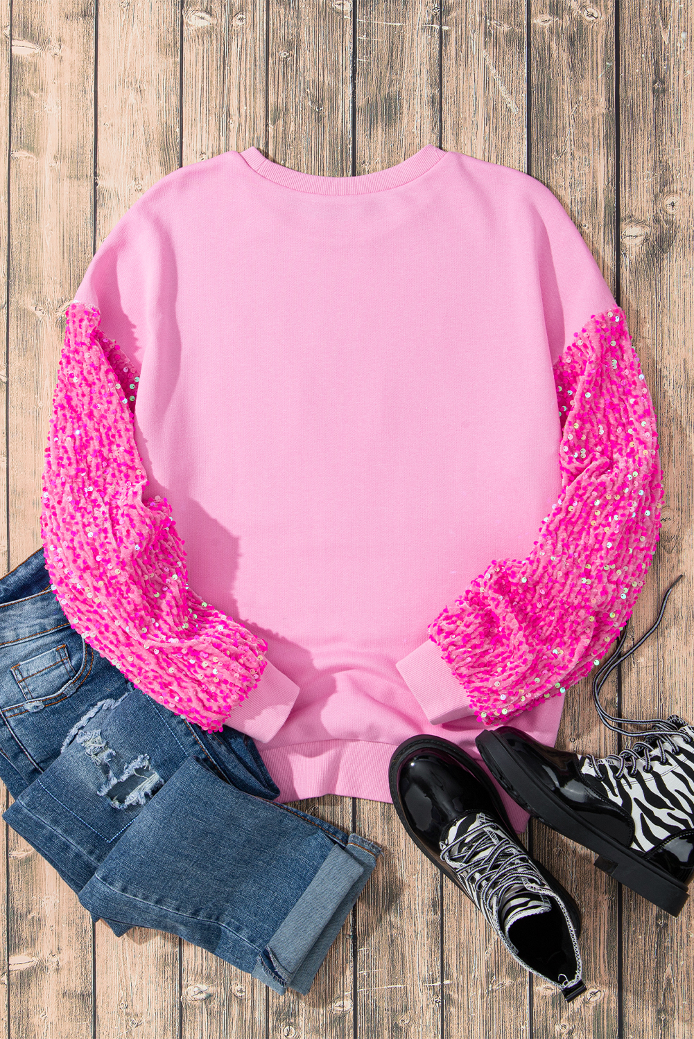 Pink Shiny Father Christmas Graphic Sequin Long Sleeve Top - loveforevers