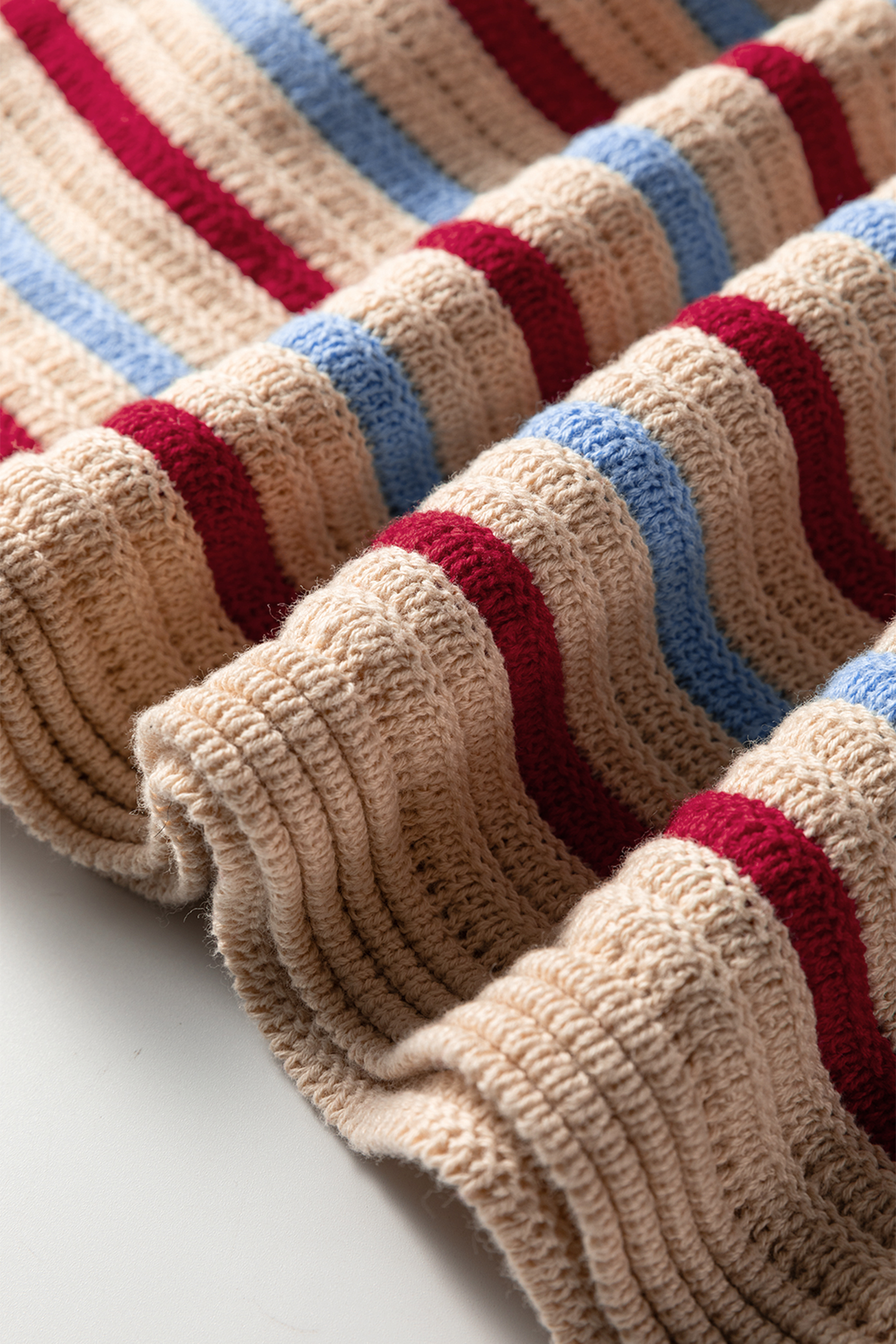 Khaki Stripe Drop Shoulder Cropped Long Sleeve Fall Sweater - loveforevers