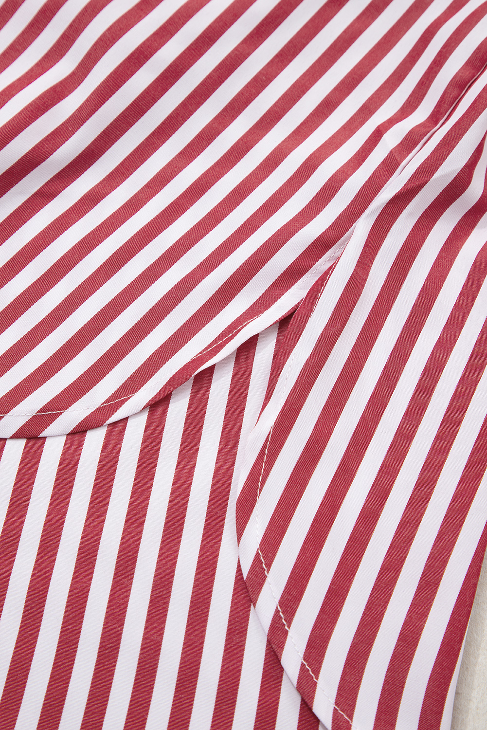 Red Stripe Patched Pocket Side Slit Loose Shirt - loveforevers